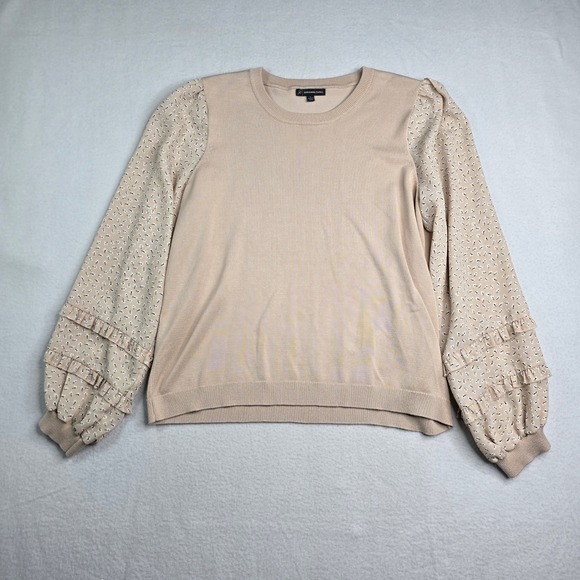 Adrianna Papell Sweaters - Adrianna Papell Women neutral light Beige Ruffled puff Sleeve Sweater Top Size L